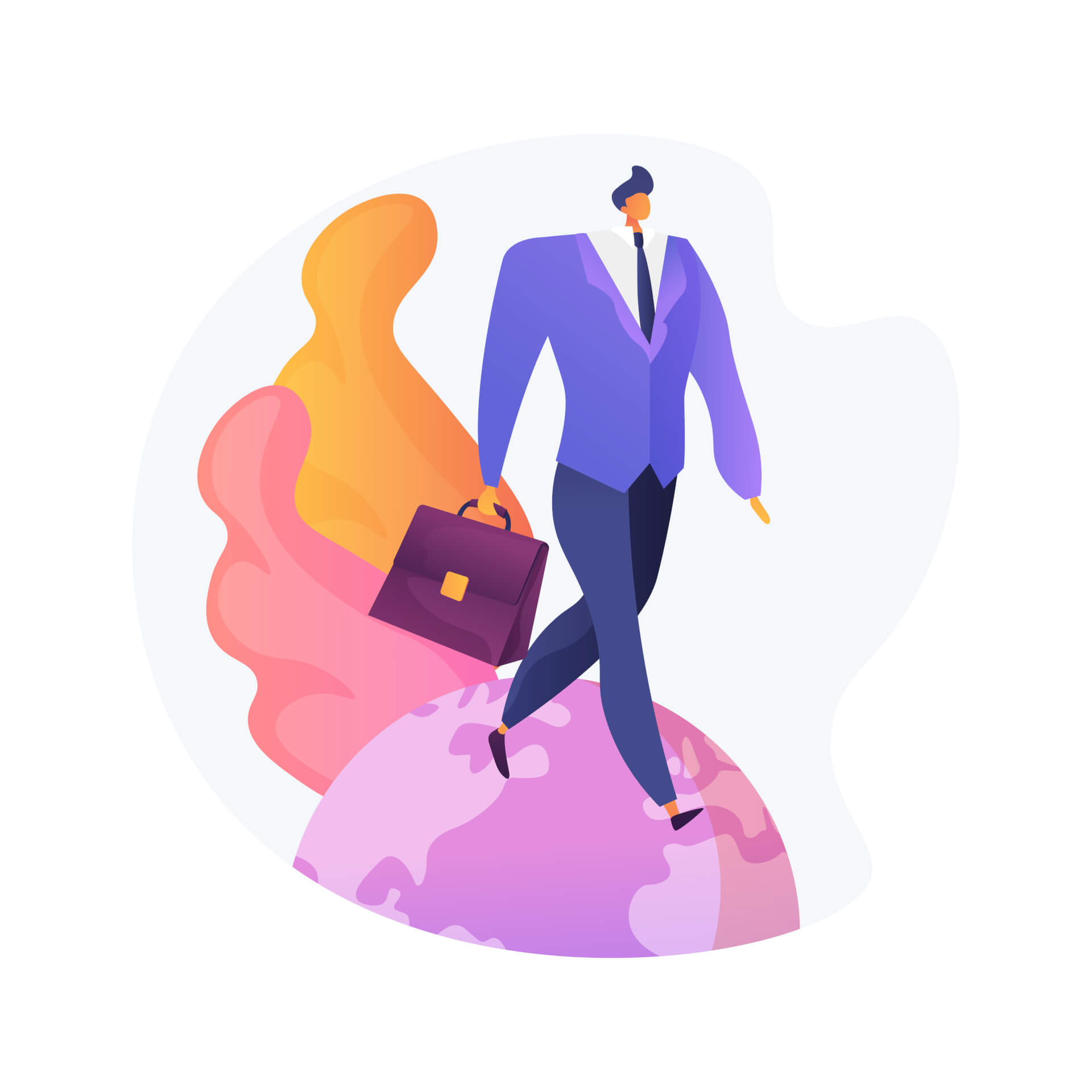 Abstract illustration of a man, walking, carrying a briefcase.