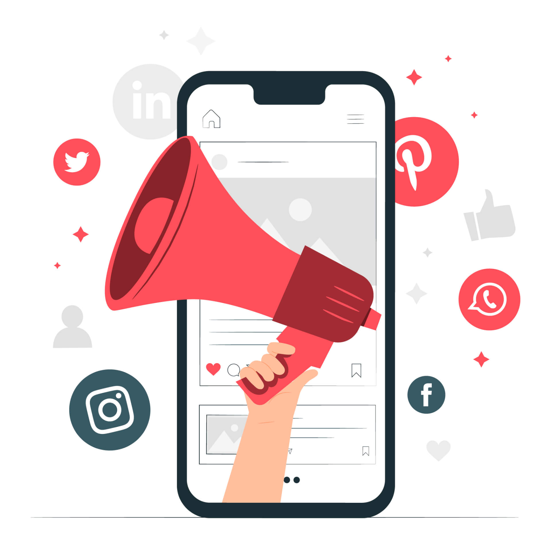 Illustration of a red megaphone with a checklist in the background.