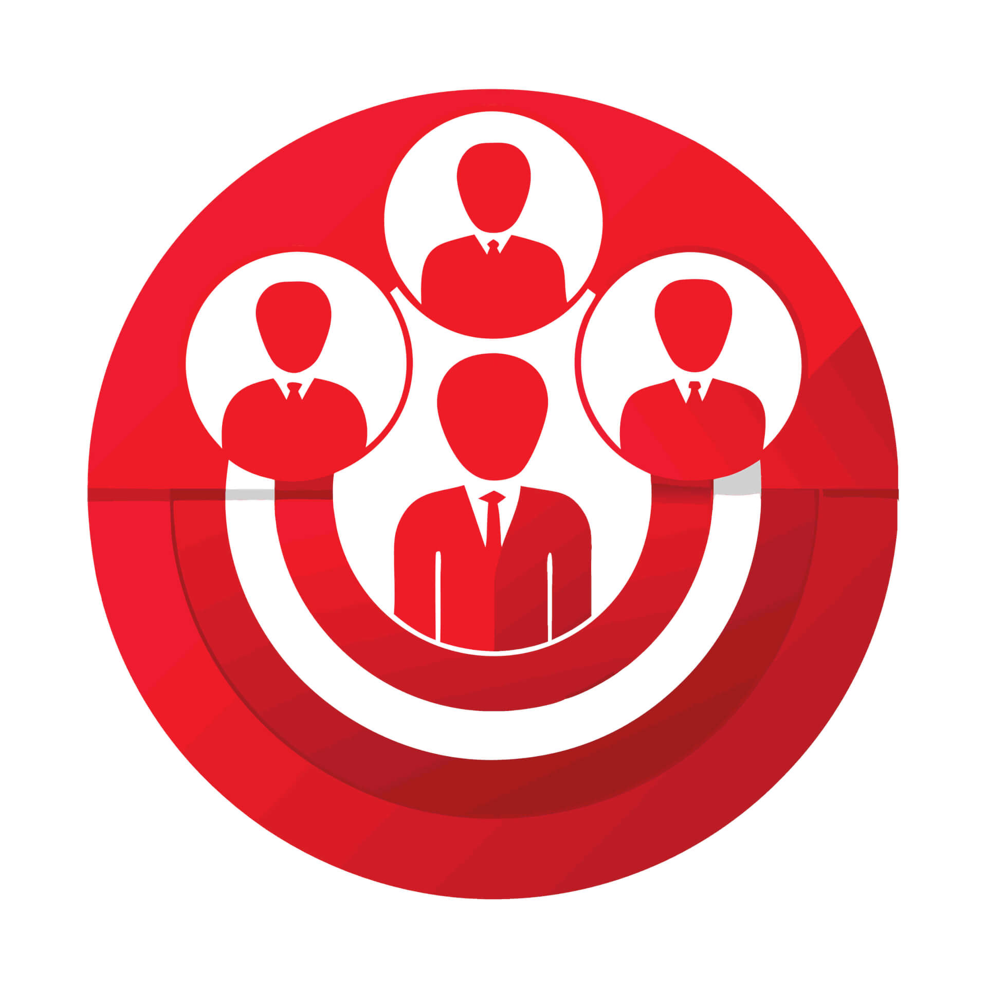 Illustration eines Ziels in Rot und Weiß, umgeben von Silhouetten von vier Personen.