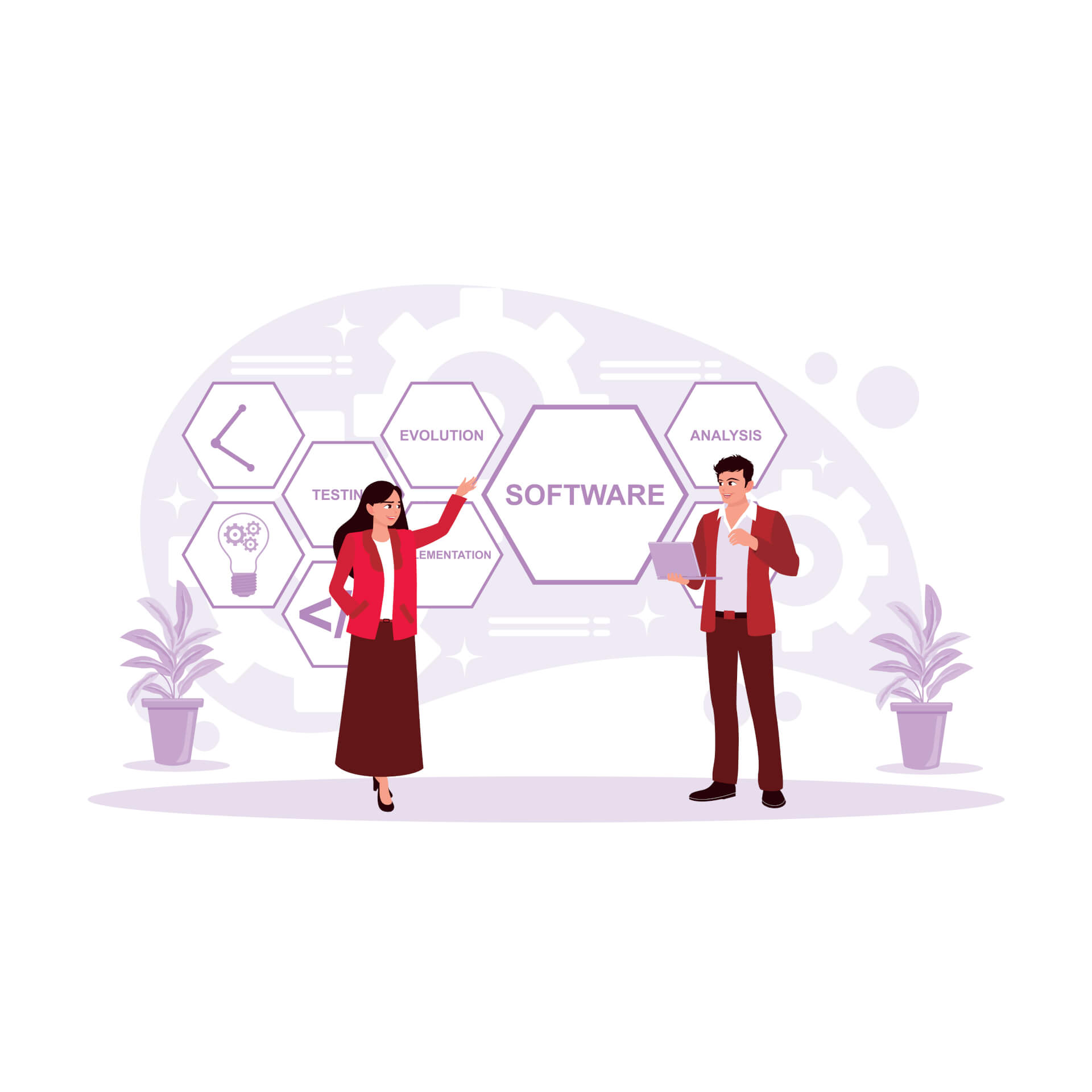 A woman and a man standing next to each other, talking. 