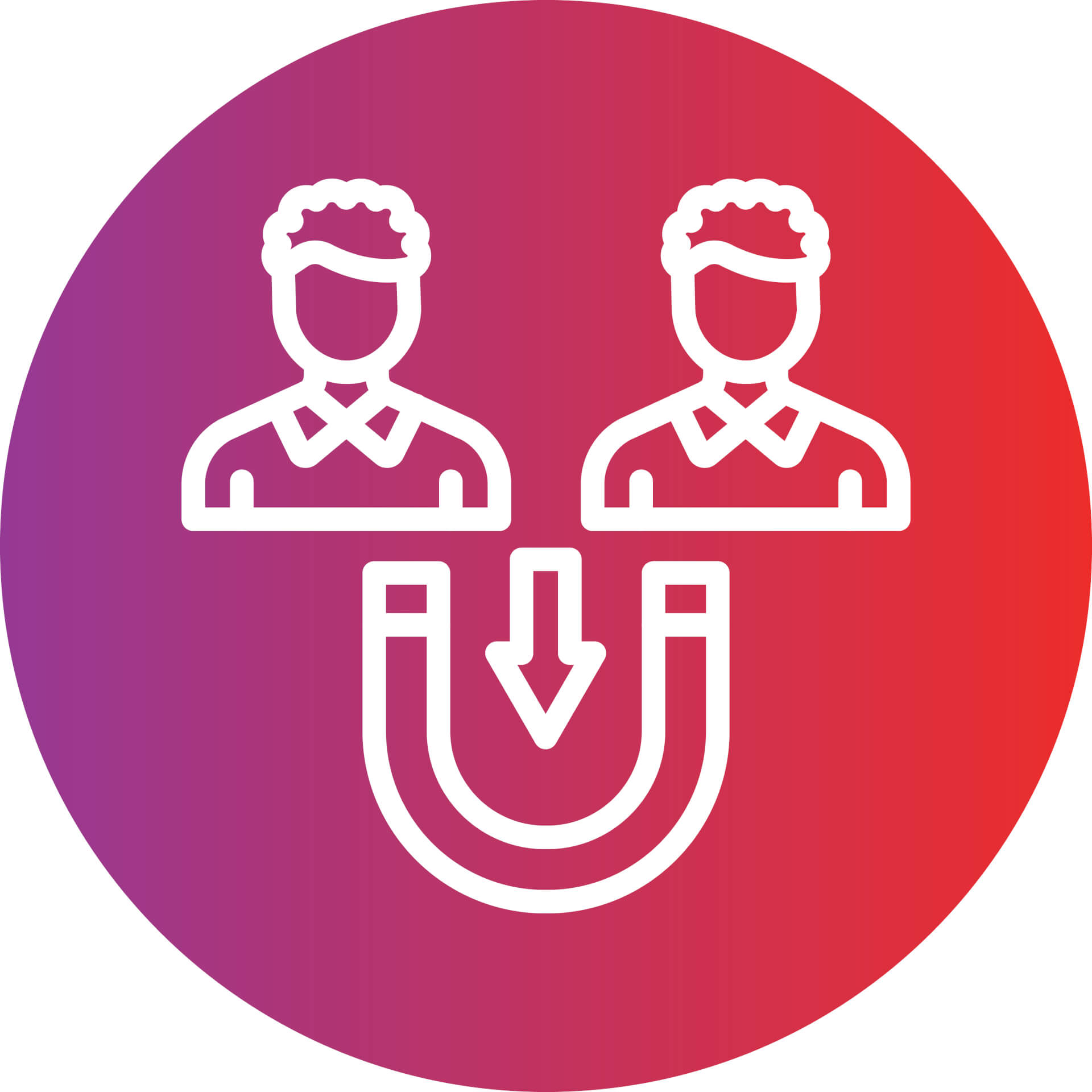 Abstract Illustration of two persons and a magnet, aligning them.