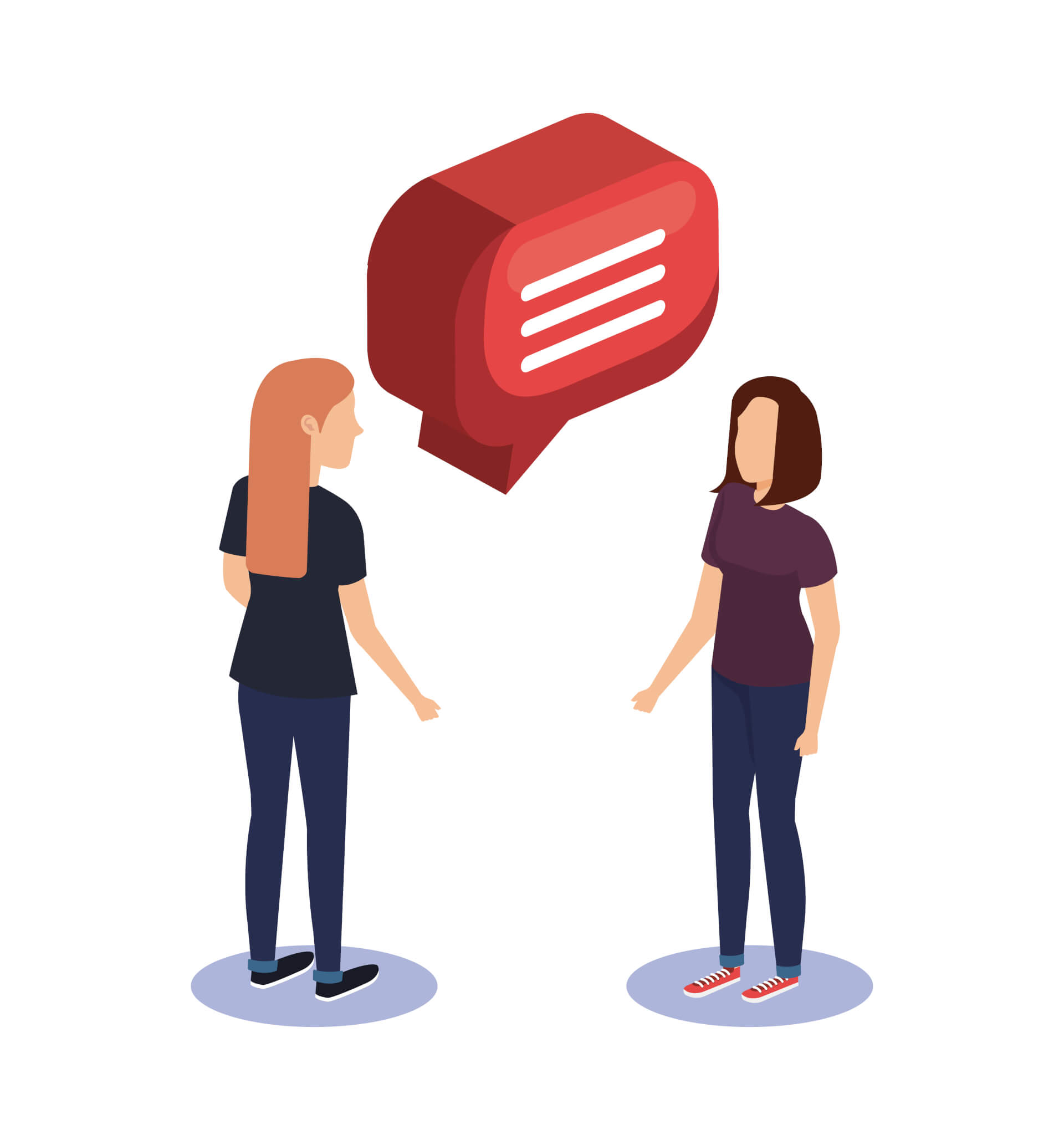 Illustration of two women, talking, one giving feedback.