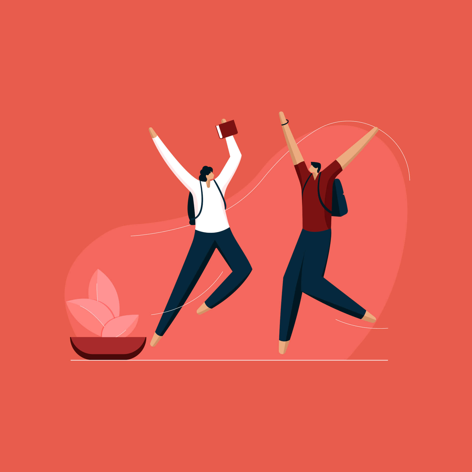 Illustration of two persons, jumping in the air happily and full of joy