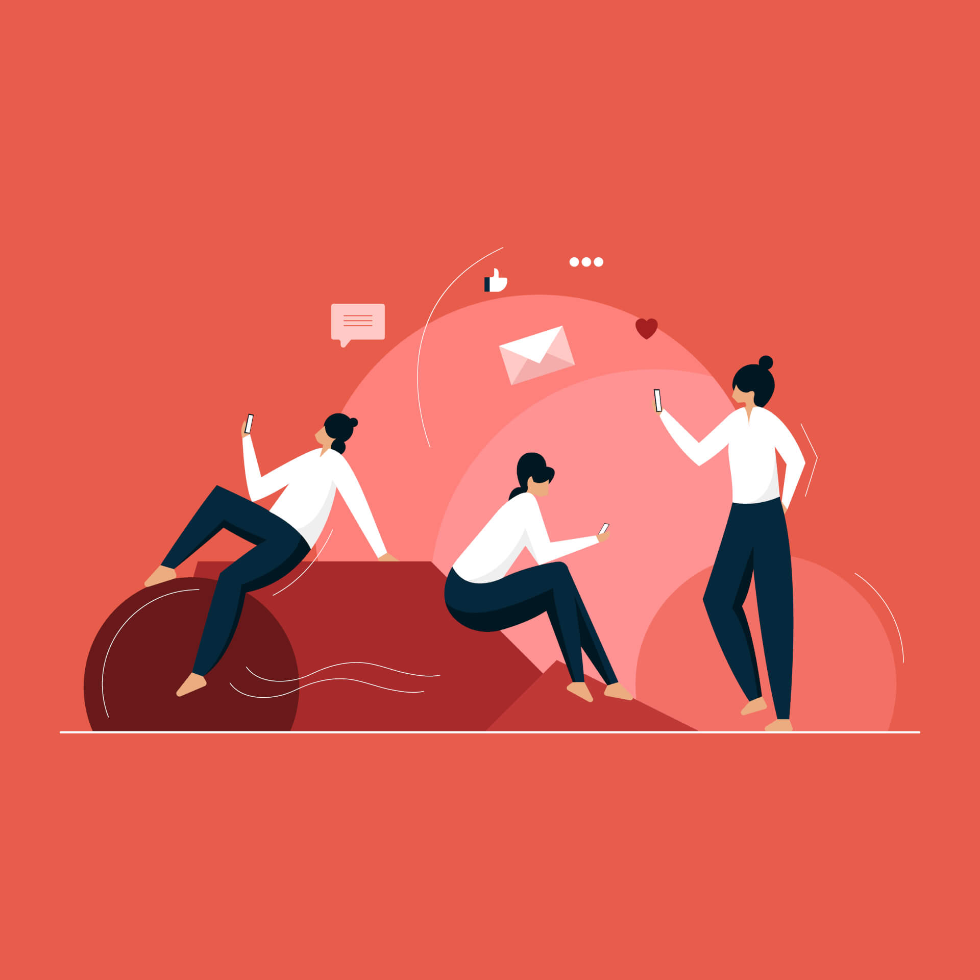 Illustration von drei Frauen, die auf ihren Smartphones Feedback geben